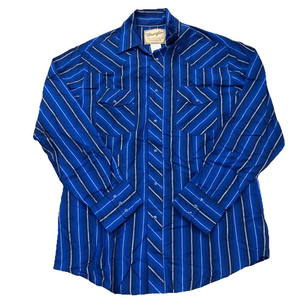 Wrangler Western Pearl Snap Shirt L Blue